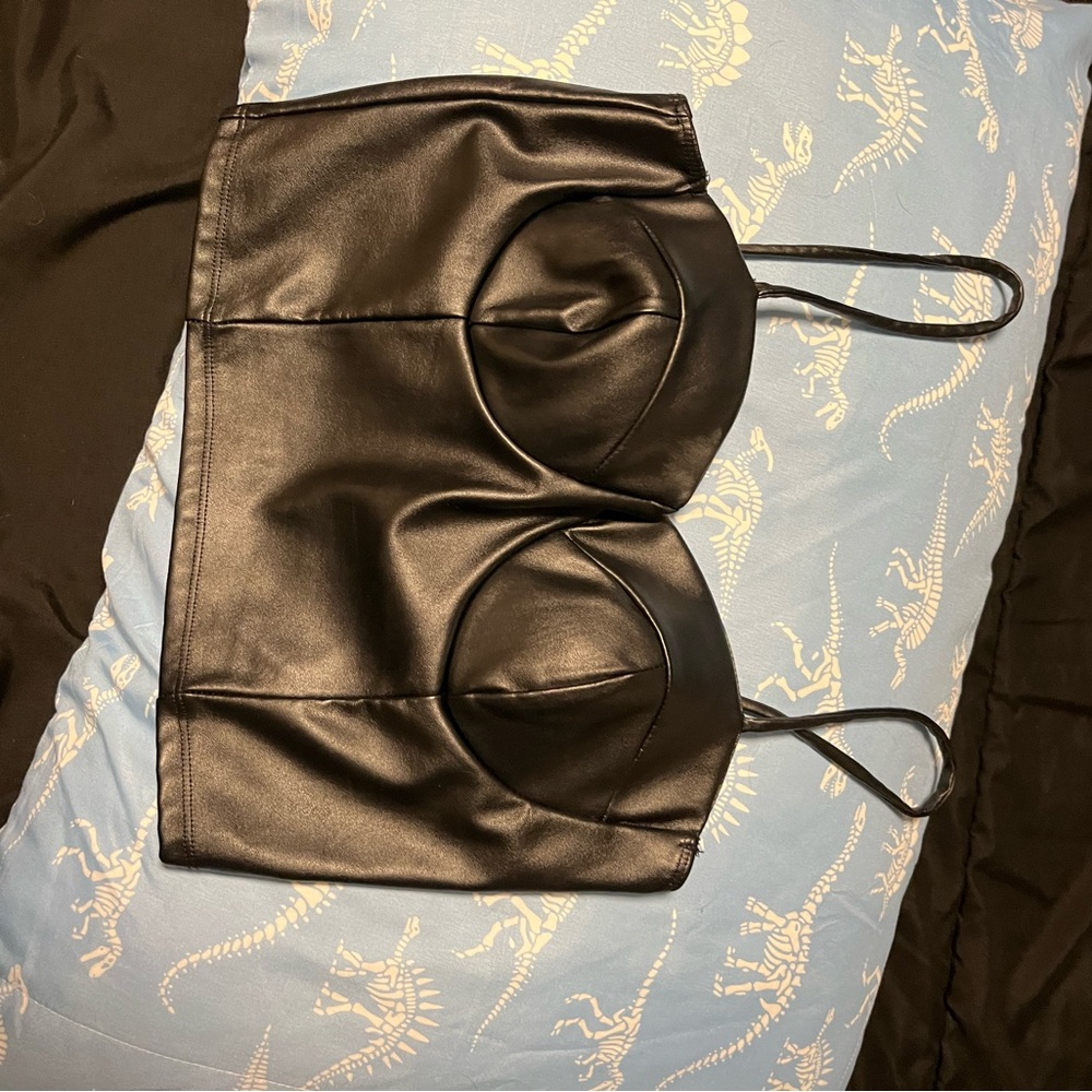 Papaya Black faux leather crop top